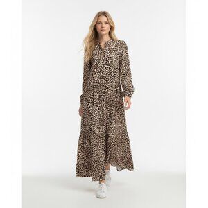 ASOS DESIGN Long Sleeve Smock Midi Dress With Buttons In Leopard Print Size 4